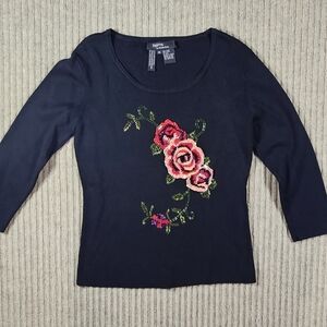 Vintage Michelle Nicole Embellished Sequin Floral Rose Sweater Med